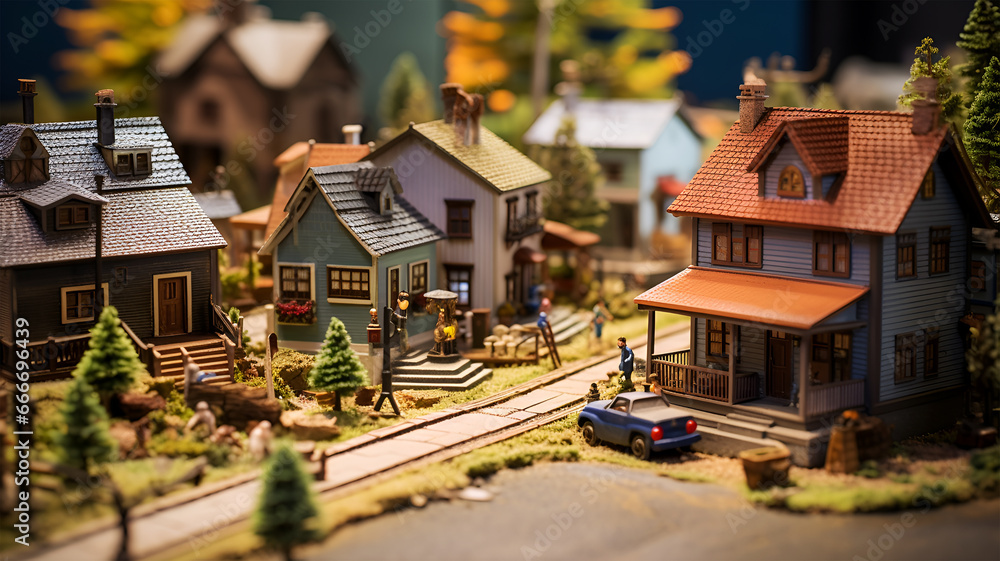Tranquil Miniature Village in Warm Afternoon Light
