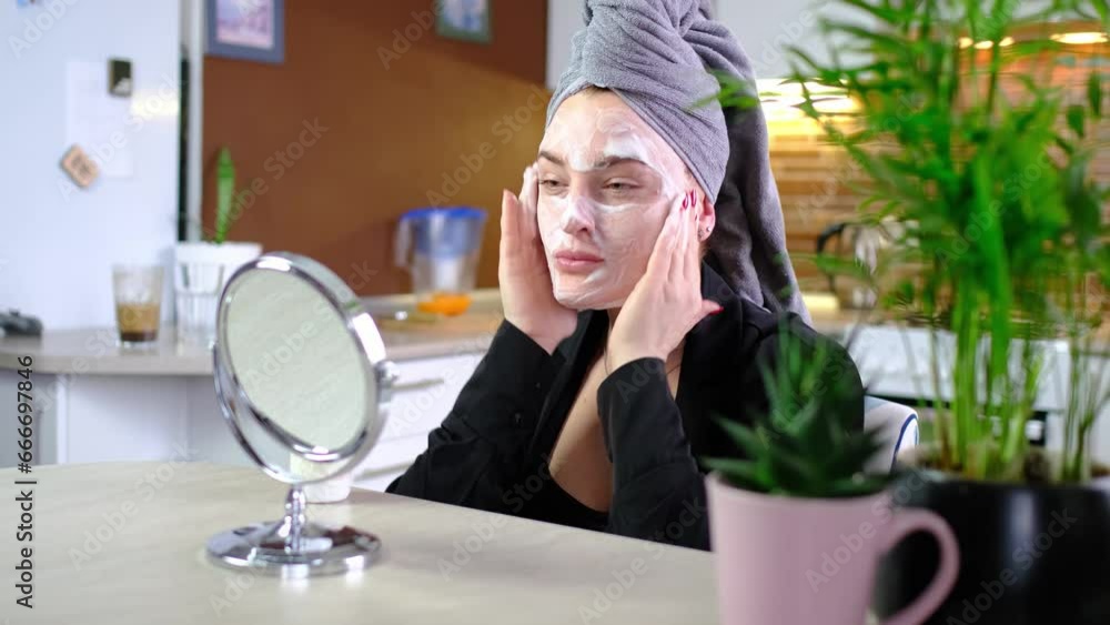 female Home spa and beauty rituals. Woman washes face with face wash foam. Daily facial skin care routine, mask for skin care, . Self-Care Concept. female Home spa and beauty rituals. Woman washes face with face wash foam. Daily facial skin care routine, mask for skin care, . Self-Care Concept.