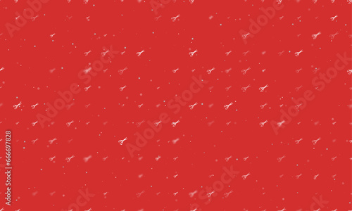 Seamless background pattern of evenly spaced white scissors symbols of different sizes and opacity. Vector illustration on red background with stars