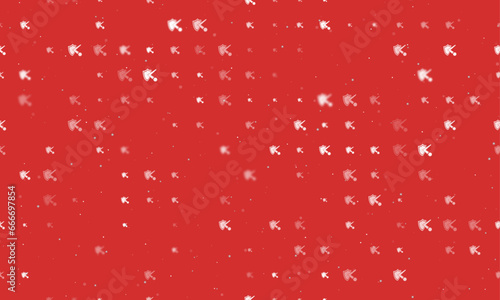 Seamless background pattern of evenly spaced white ball bounces off the shield symbols of different sizes and opacity. Vector illustration on red background with stars