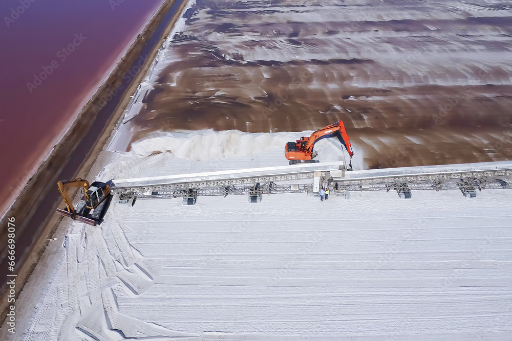 Huelva, Spain October 21, 2023 Salt collection in the evaporators of