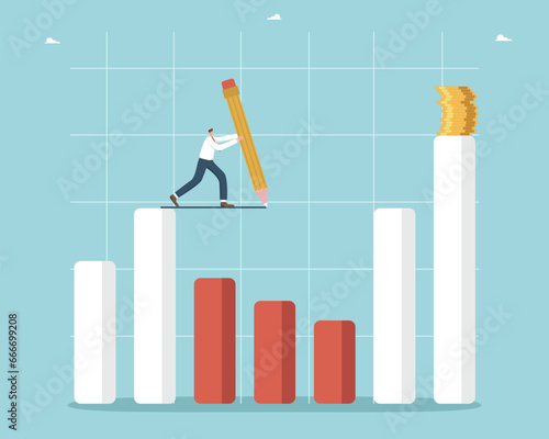 Overcoming unforeseen situations and achieving financial goals, finding a way out of economic instability, creative financial instruments to increase income, man draws a path through graph to wealth.