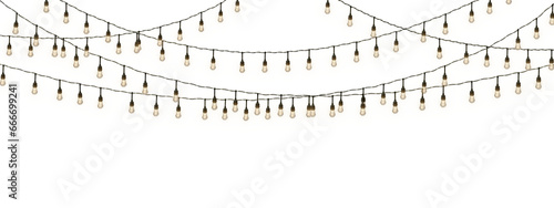 Glowing Christmas string lights isolated on a transparent background. Perfect for Xmas, New Year, wedding, or birthday decorations. Ideal for party event decor. PNG photo