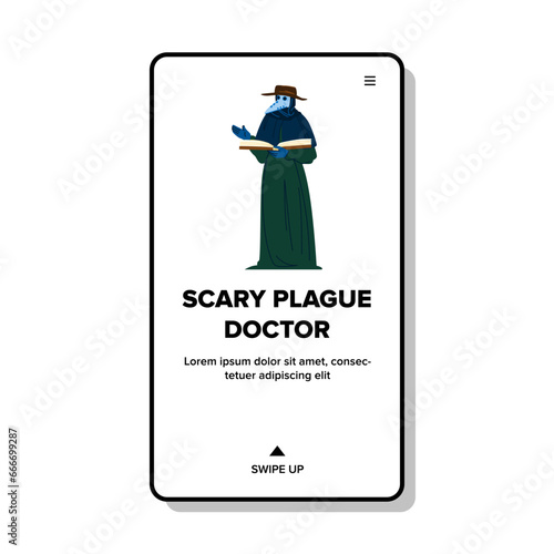 web scary plague doctor vector. flat costume, dark death, mask pandemic web scary plague doctor web flat cartoon illustration