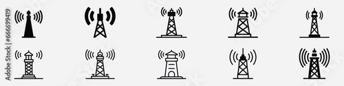 Signal tower icon, tower signal icon, Base transceiver station line icon, Communication antenna simple vector icon, Radio tv antenna icon. Transmitter icon. Thin linear transmitter outline icon photo