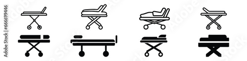 Stretcher Equipment Icon, Hospital bed icon, stretcher with wheels icon. stretcher icon vector on white background, stretcher trendy filled icons from Alert collection, hospital bed simple element photo