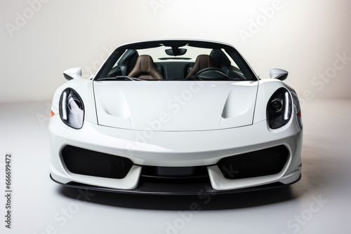 White sports car stands on white studio background