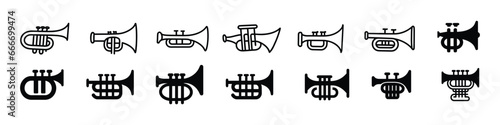 Trumpet icon, Trumpet silhouette style icon design, Trumpet symbol icon, music sound trumpet instrument icon, Outline trumpet vector icon. Trumpet illustration for web photo