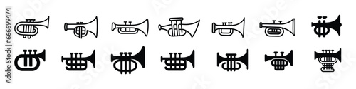 Trumpet icon, Trumpet silhouette style icon design, Trumpet symbol icon, music sound trumpet instrument icon, Outline trumpet vector icon. Trumpet illustration for web