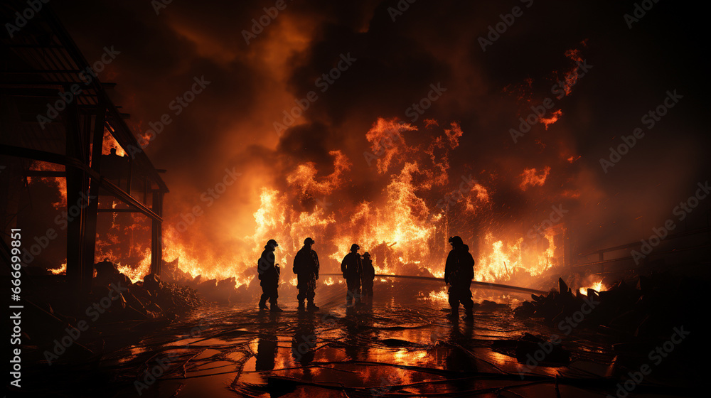 a man stands on the top of a huge fire in the middle of the night city