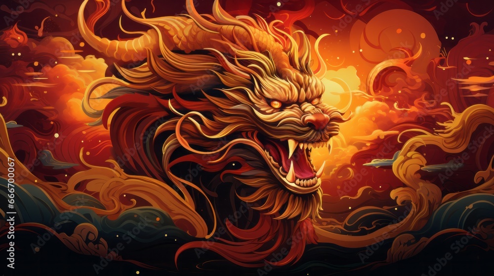 Red and Gold Chinese Dragon. The symbol of the year 2024 dragon Stock