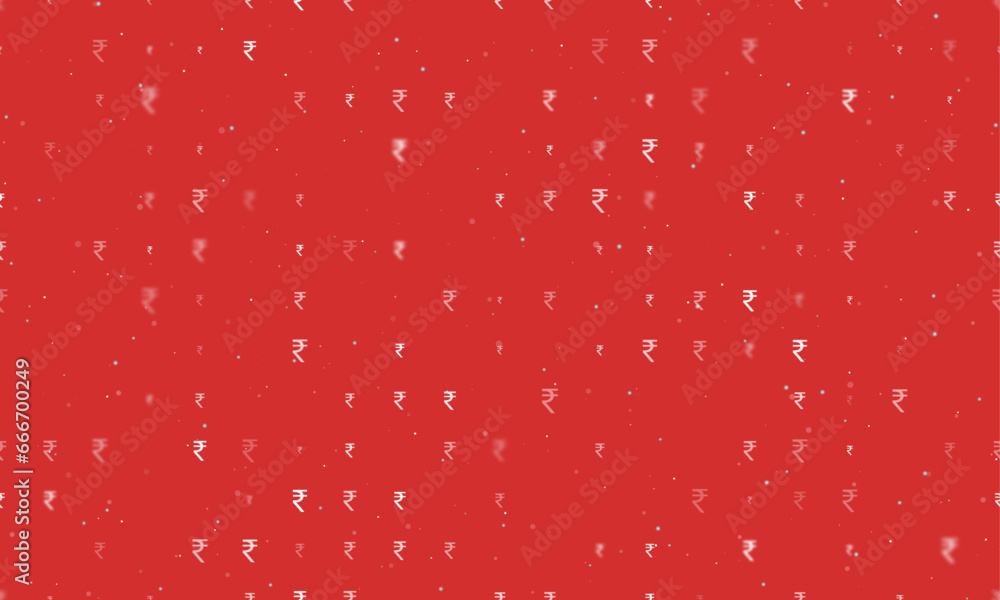 Seamless background pattern of evenly spaced white indian rupee symbols of different sizes and opacity. Vector illustration on red background with stars Seamless background pattern of evenly spaced white indian rupee symbols of different sizes and opacity. Vector illustration on red background with stars