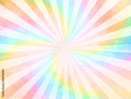 Abstract poster layout with star burst motif. Colorful kids background. Rainbow colors. 