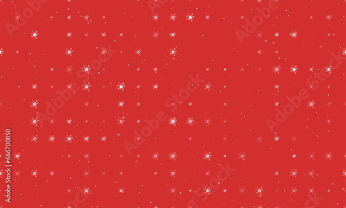 Seamless background pattern of evenly spaced white blot symbols of different sizes and opacity. Vector illustration on red background with stars