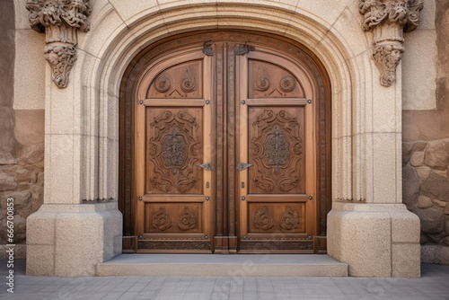 Church entrance adorn with ancient-style architectural door. Generative AI