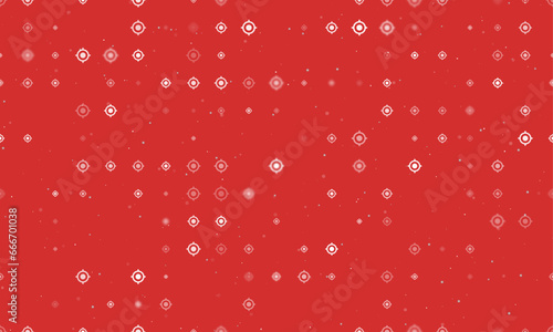 Seamless background pattern of evenly spaced white crosshair symbols of different sizes and opacity. Vector illustration on red background with stars