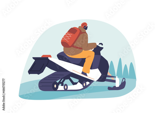 Man Skillfully Maneuvers A Snowmobile Through The Pristine Winter Landscape, Leaving A Trail Of Powder In His Wake