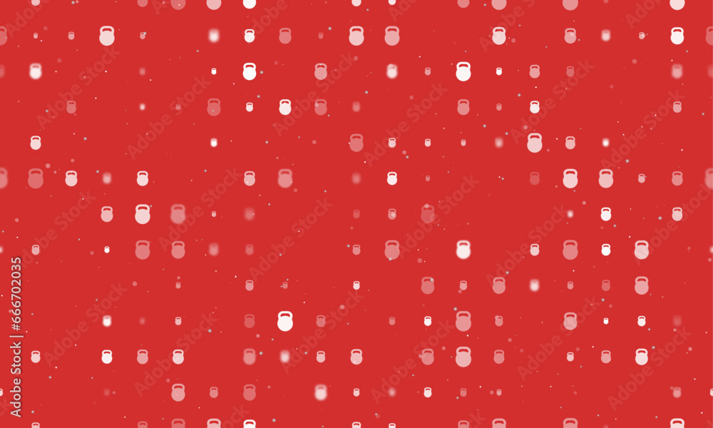 Seamless background pattern of evenly spaced white sports weight symbols of different sizes and opacity. Vector illustration on red background with stars Seamless background pattern of evenly spaced white sports weight symbols of different sizes and opacity. Vector illustration on red background with stars