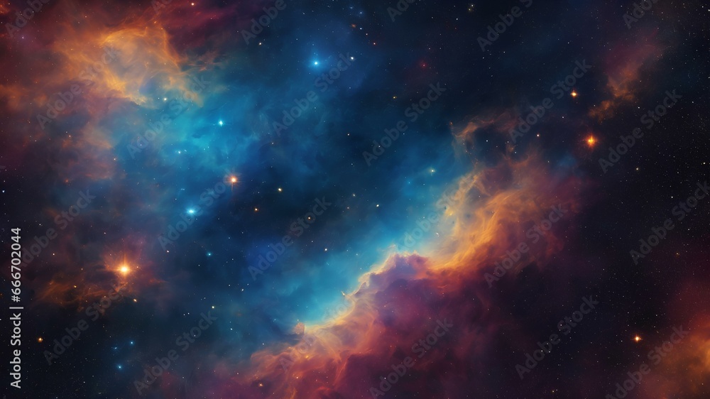 Abstract background of space full of planets, stars and space clouds all designed in a random eye catchy  way. AI Generated