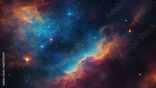 Abstract background of space full of planets, stars and space clouds all designed in a random eye catchy way. AI Generated