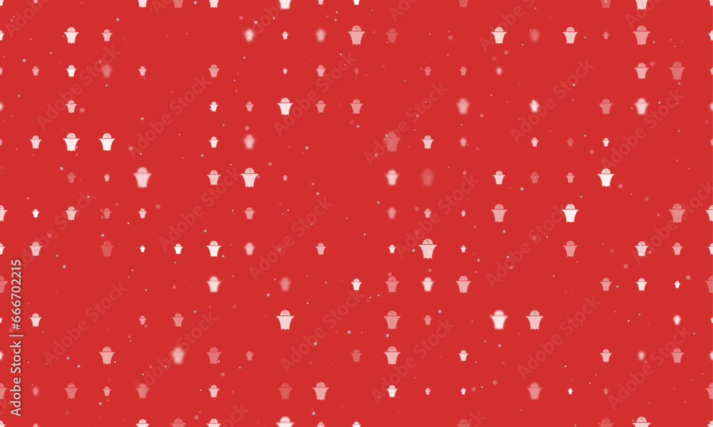 Seamless background pattern of evenly spaced white basketball symbols of different sizes and opacity. Vector illustration on red background with stars Seamless background pattern of evenly spaced white basketball symbols of different sizes and opacity. Vector illustration on red background with stars