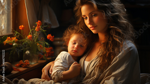 beautiful mother with little son in a studio