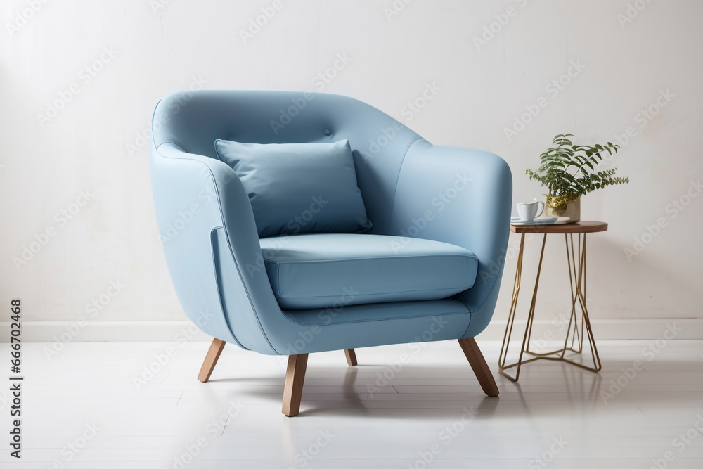 A modern chair with a pillow in the living room, bedroom, kitchen, and interior, Created with AI A modern chair with a pillow in the living room, bedroom, kitchen, and interior, Created with AI