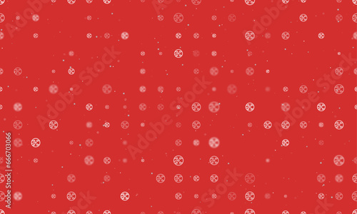 Seamless background pattern of evenly spaced white electrical board symbols of different sizes and opacity. Vector illustration on red background with stars