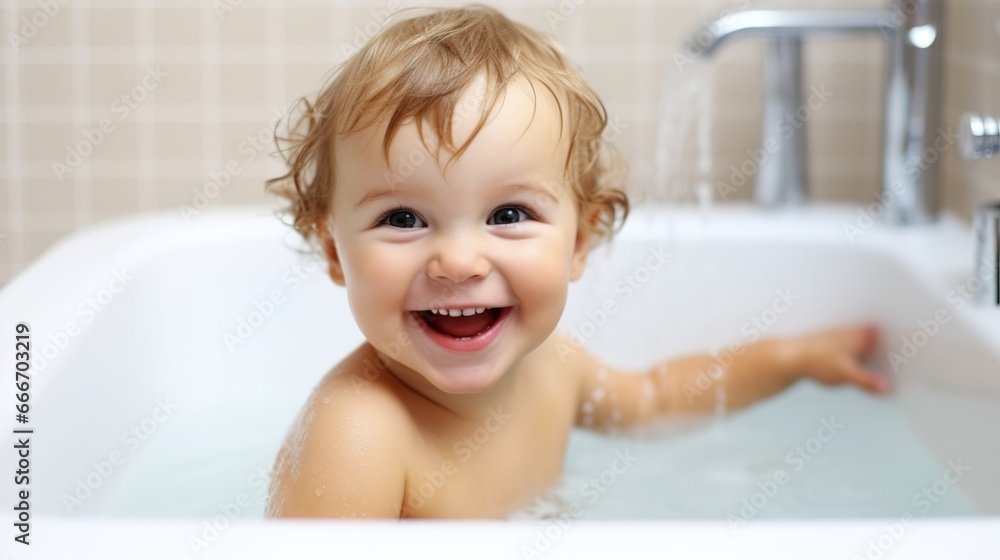Child bathes in a bath with foam. Child bathes in a bath with foam.