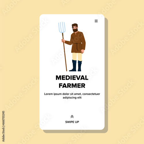 peasant medieval farmer vector. character historic, art man, set historical peasant medieval farmer web flat cartoon illustration