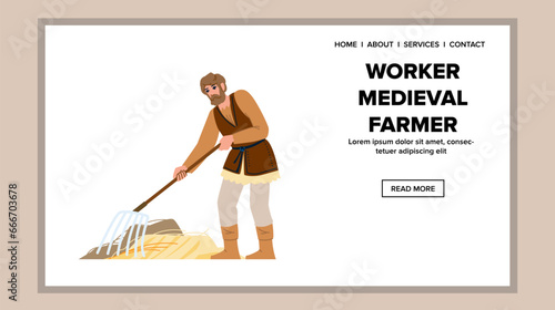 person worker medieval farmer vector. historical rural, farm peasant, character old person worker medieval farmer web flat cartoon illustration