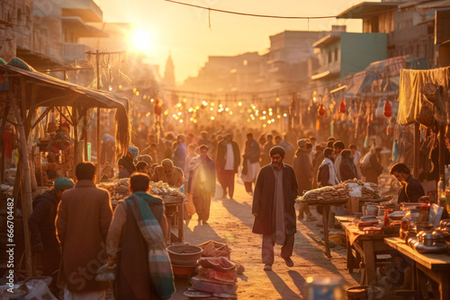 Afghanistan - The bustling atmosphere of Kabul's historic Chicken Street bazaar, where locals and tourists intermingle amidst vibrant stalls selling handicrafts and traditional wares photo