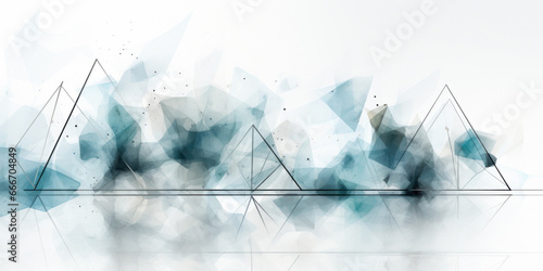 abstract banner with thin black lines in the shape of a triangle and blue blurry spots photo