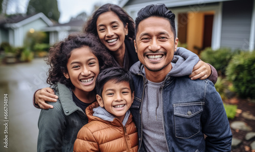 United by Love: Multi-Ethnic Family Smiling in Front of Home