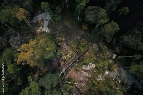 Surreal landscape detail of a destroyed rainforest 