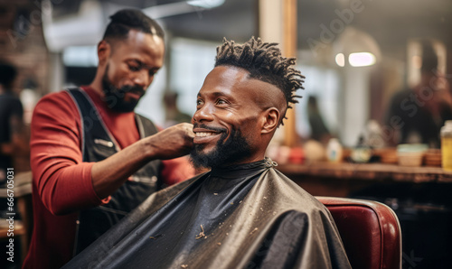 Barbershop Moments: Black Customer Receiving Haircuts photo