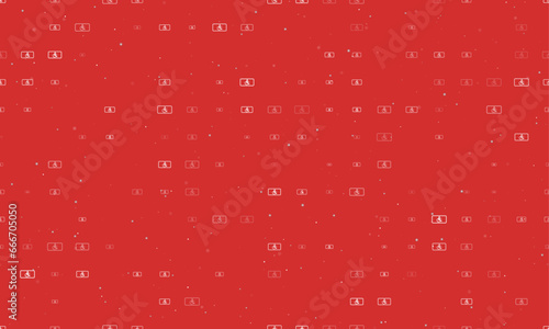 Seamless background pattern of evenly spaced white disabled road signs of different sizes and opacity. Vector illustration on red background with stars