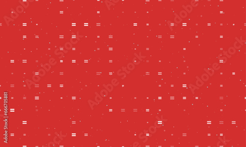 Seamless background pattern of evenly spaced white equals symbols of different sizes and opacity. Vector illustration on red background with stars