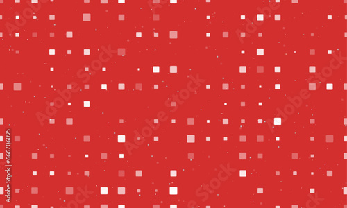 Seamless background pattern of evenly spaced white rounded square symbols of different sizes and opacity. Vector illustration on red background with stars