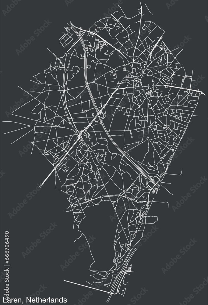Detailed hand-drawn navigational urban street roads map of the Dutch city of LAREN, NETHERLANDS with solid road lines and name tag on vintage background