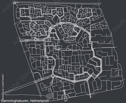 Detailed hand-drawn navigational urban street roads map of the Dutch city of CAMMINGHABUREN, NETHERLANDS with solid road lines and name tag on vintage background