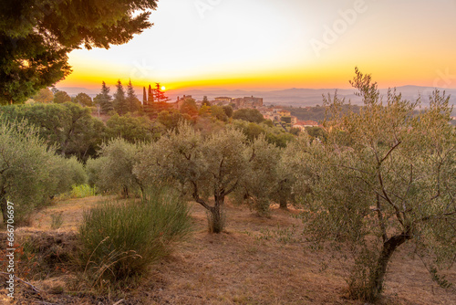 View of sunrise over Chianciano Terme, Province of Siena, Tuscany photo