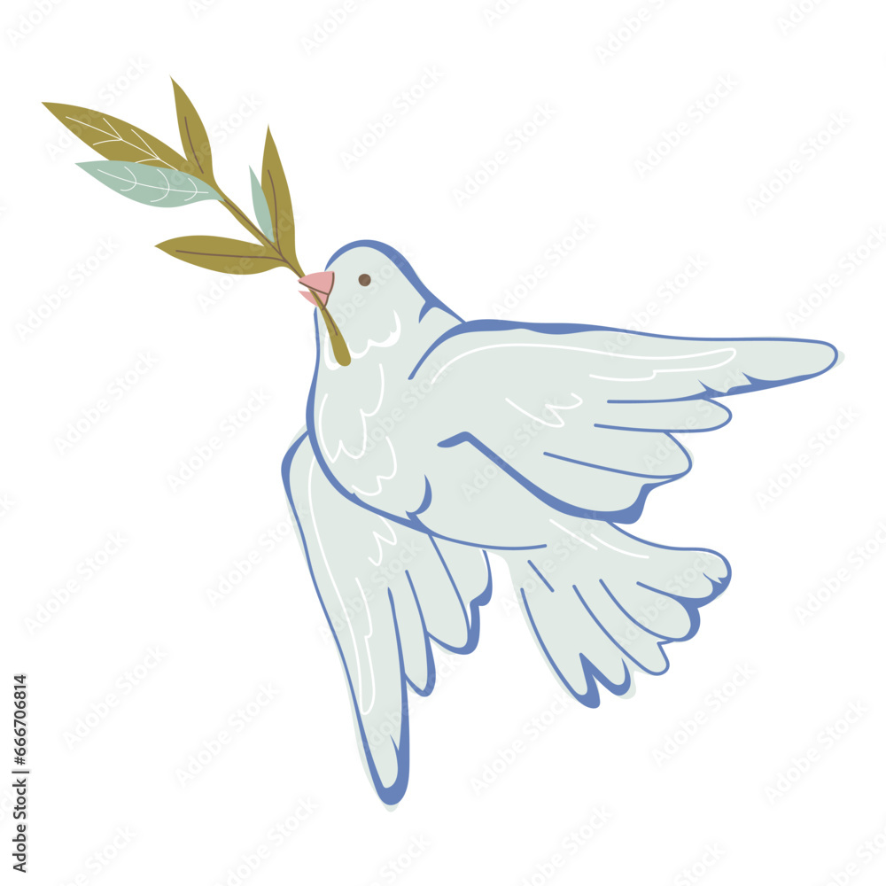 Fototapeta premium Peace dove symbol. Iconic symbol to promote peace throughout the world, flat vector illustration isolated on white background.