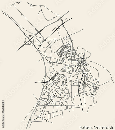 Detailed hand-drawn navigational urban street roads map of the Dutch city of HATTEM  NETHERLANDS with solid road lines and name tag on vintage background