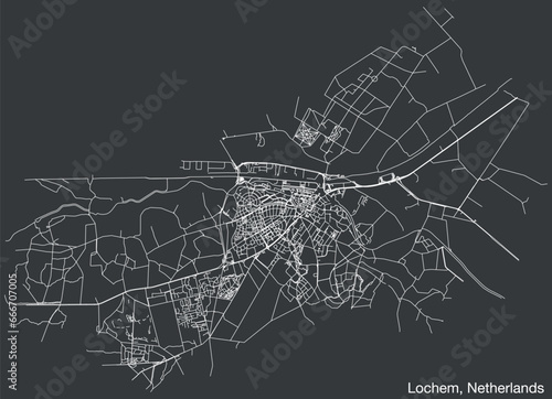 Detailed hand-drawn navigational urban street roads map of the Dutch city of LOCHEM, NETHERLANDS with solid road lines and name tag on vintage background