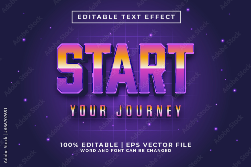 Start Journey 3d Editable Text Effect Retro 80s Style Premium Vector