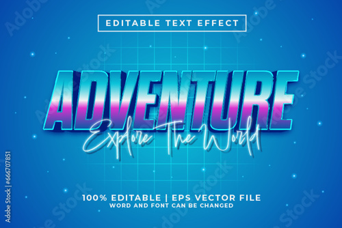 Adventure 3d Editable Text Effect Retro 80s Style Premium Vector