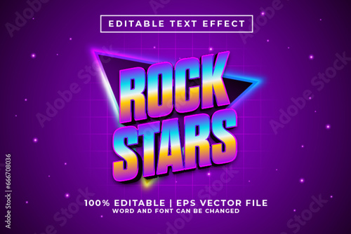 Rock Stars 3d Editable Text Effect Retro 80s Style Premium Vector