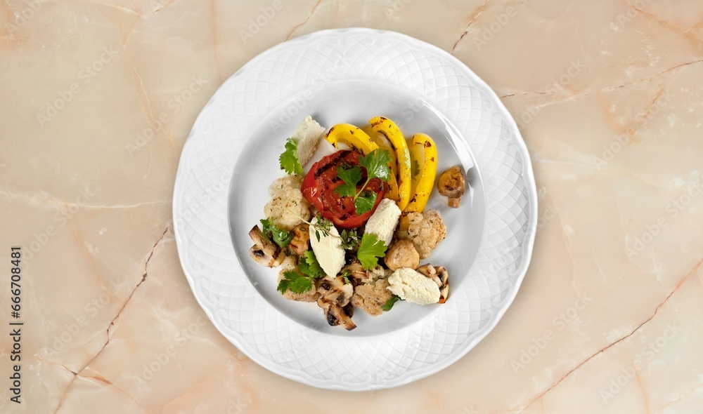 plate of fresh tasty healthy salad with vegetables plate of fresh tasty healthy salad with vegetables