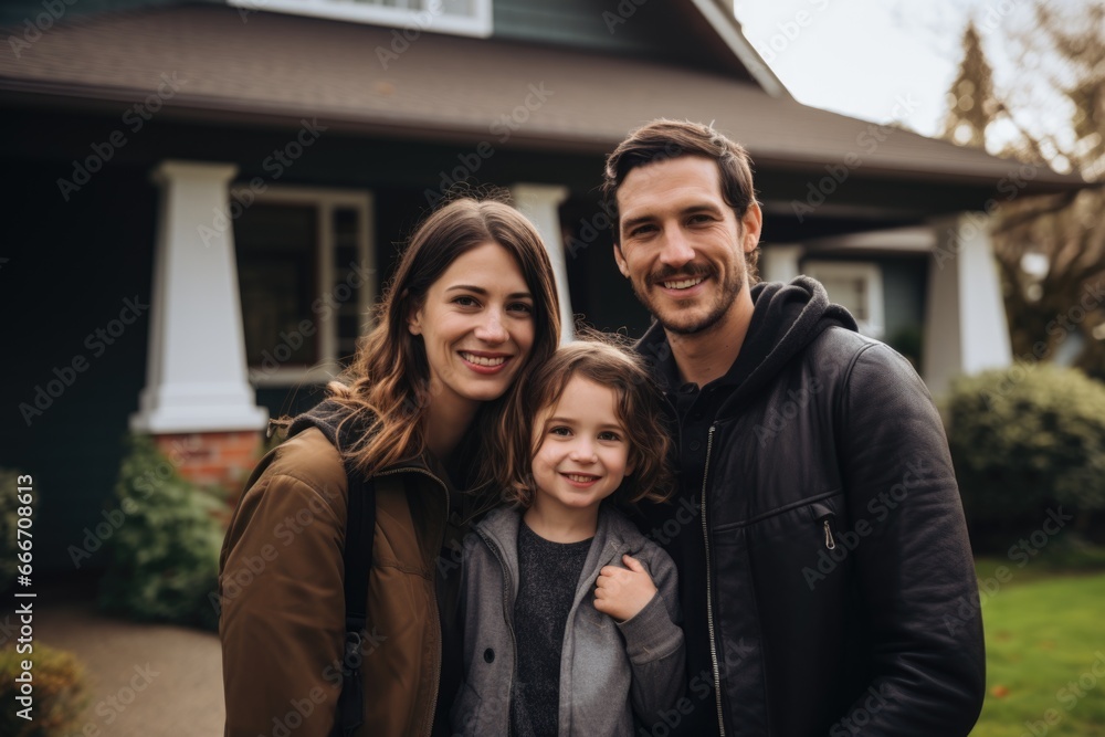 Portrait of a happy young family in front of a house Portrait of a happy young family in front of a house